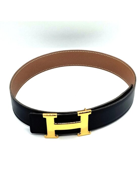 Authentic Hermès H Constance Reversible Black Brown Leather Belt Gold Buckle main image 9